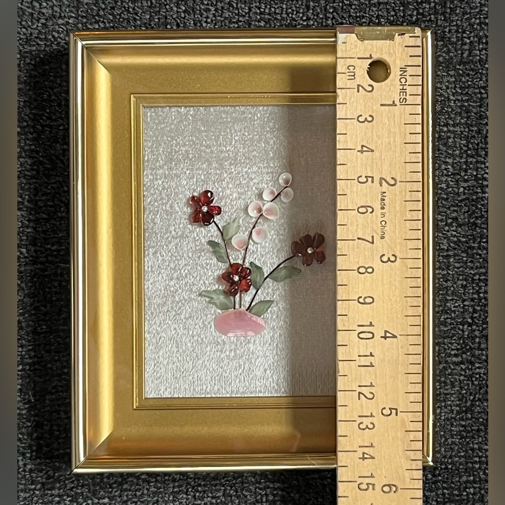 Framed Stone Pebble Shell Flowers Floral Design Wall Decor - Picture 7 of 7